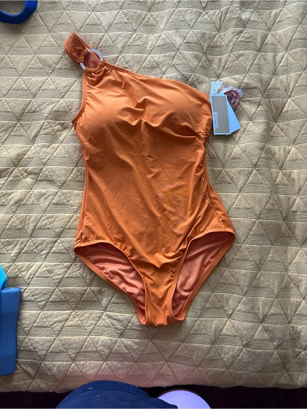Michael Kors Orange One-Shoulder Swimsuit with Ring Accent